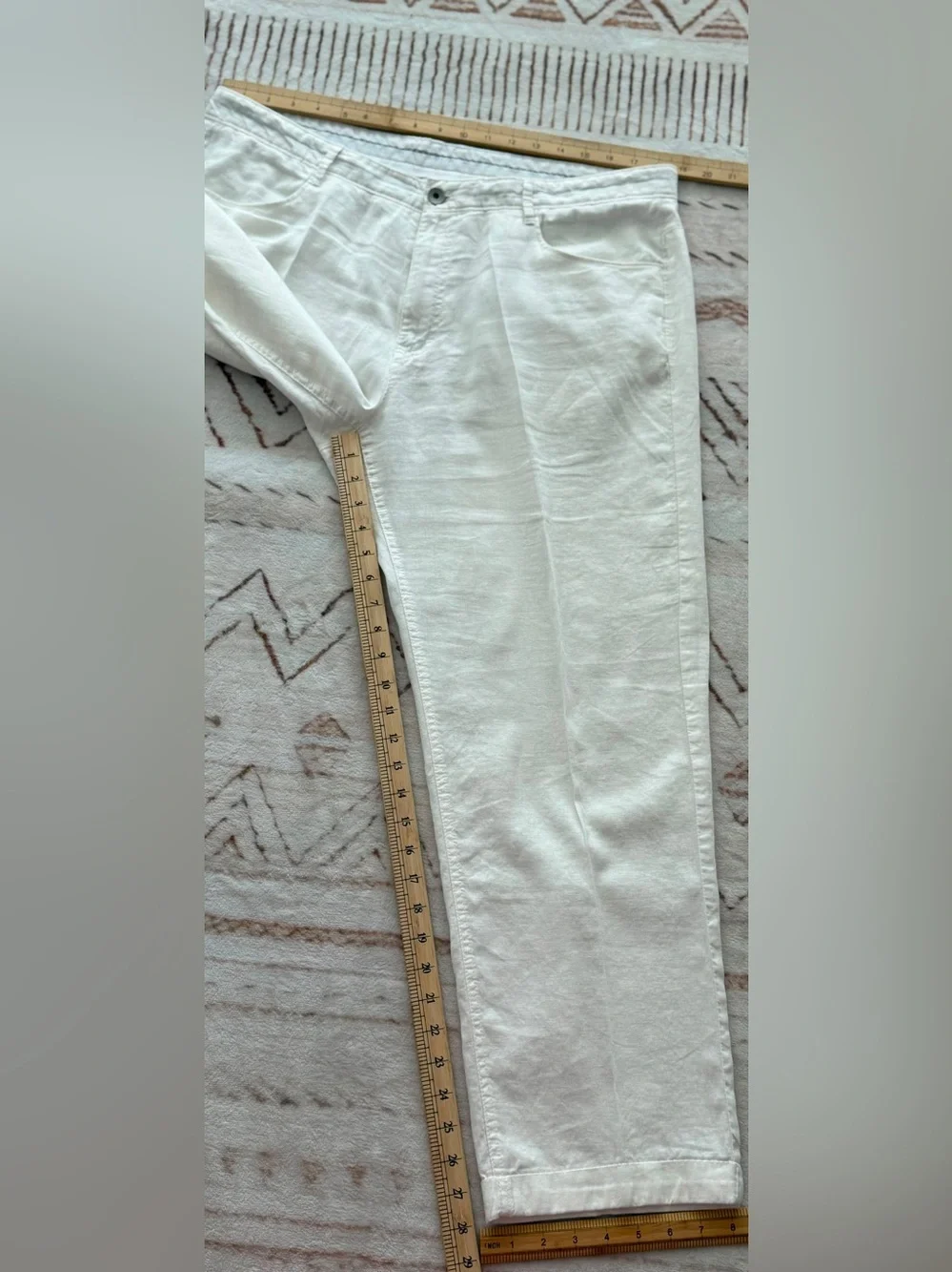 Calvin Klein Men's Cream linen Chinos with Brown Belting